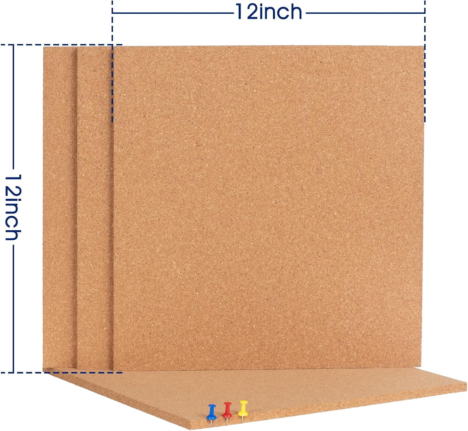 Cork Bulletin Square Board for Walls - 4 Pack Extra Thick 12x12 Inches Cork Board Tiles for Home Office Decor, Cork Sheet,School Message Board Decorative Display Boards