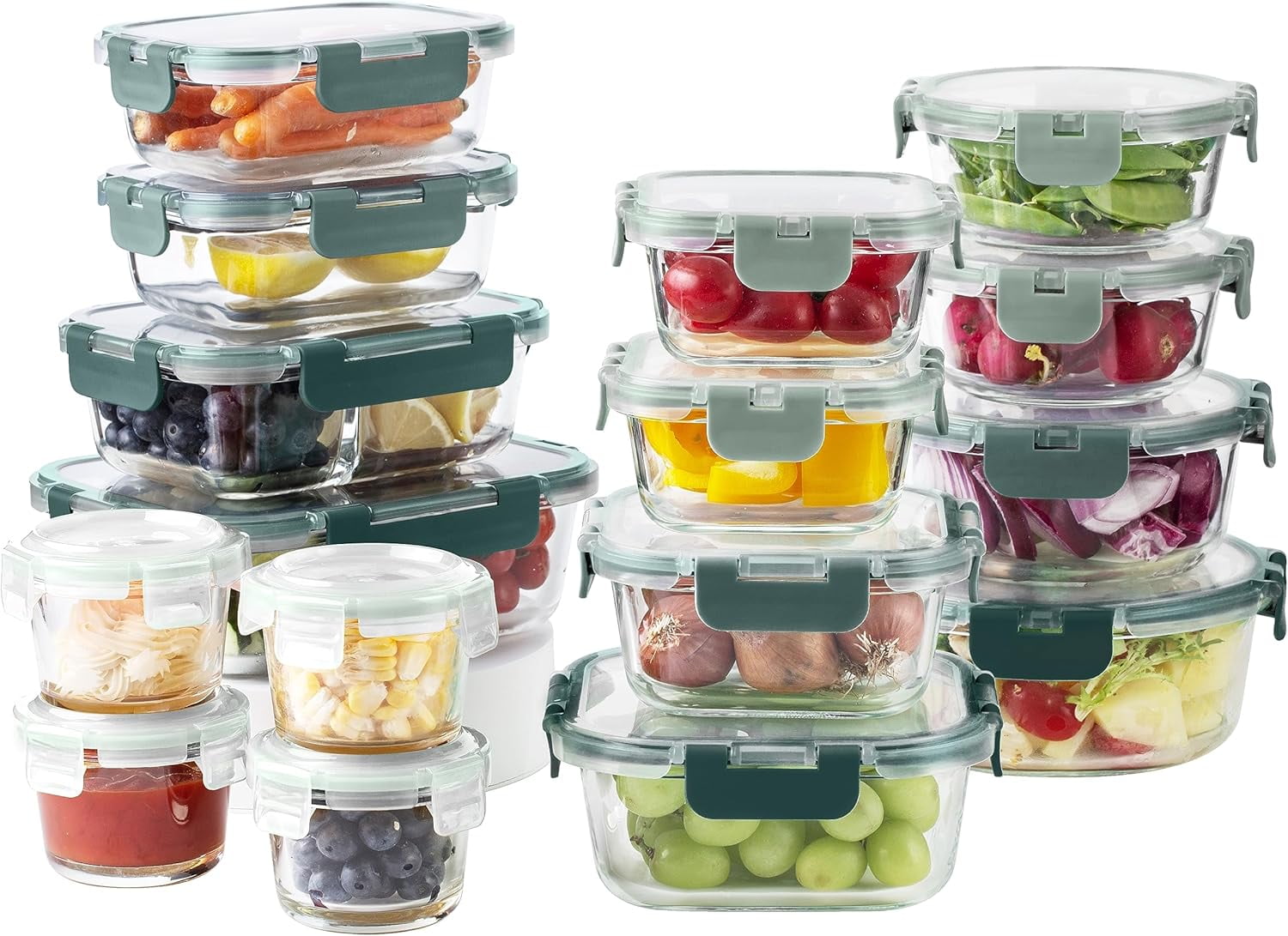 COOK WITH COLOR Borosilicate Glass Storage Containers with Lids, 32-Pc Set