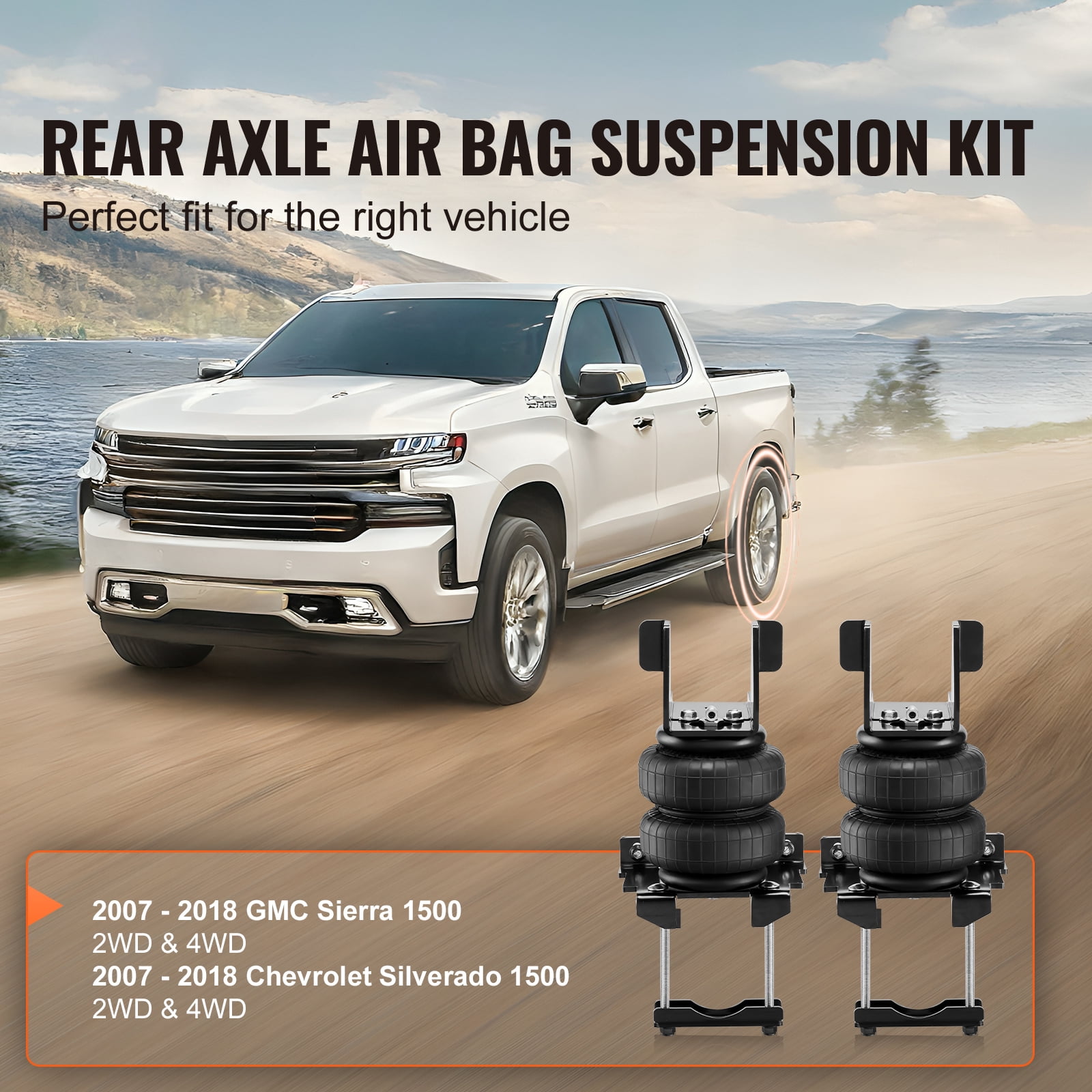 KFFKFF Air Suspension Kit, Compatible with 2007-2018 Chevrolet Silverado 1500 and GMC Sierra 1500 2WD/4WD, 5000 lbs Load Capacity, Adjustable 5-100 PSI