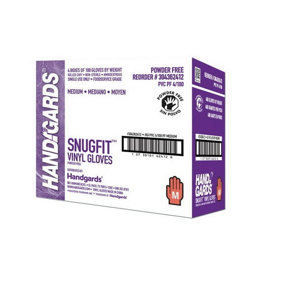 (Price/Case)Handgards Snugfit Powder Free Medium Vinyl Glove, 100 Each, 4 per case