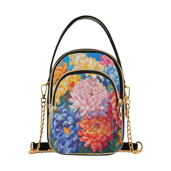 ALAZA Chain Crossbody Bags for Women Summer Chrysanthemums Paint Shoulder Handbag Phone Purse
