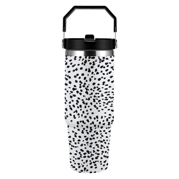 Black and White Animal Print Dalmatian Spot 30 oz Stainless Steel Tumbler with Handle， Insulated Travel Coffee Mugs Cup Gifts for Men Women Kids