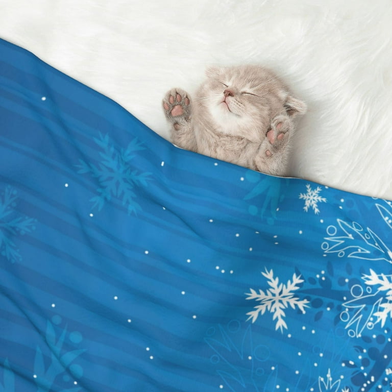 Qekee Blue Christmas Print Pet Blankets Super Soft Fluffy Premium