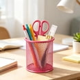thumbnail image 4 of Pen Holder, Metal Mesh Pencil Cup, Hollow Round Stationery Cup, Large Capacity Desk Caddy for Pencils, Markers, and Makeup Brushes, Compact Table Organizer for Pens, Markers, and Scissors,Pink, 4 of 9