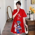 thumbnail image 1 of Vestido con estampado floral retro, mejora del verano, corte holgado y ajustado, cheongsam juvenil, 1 of 5