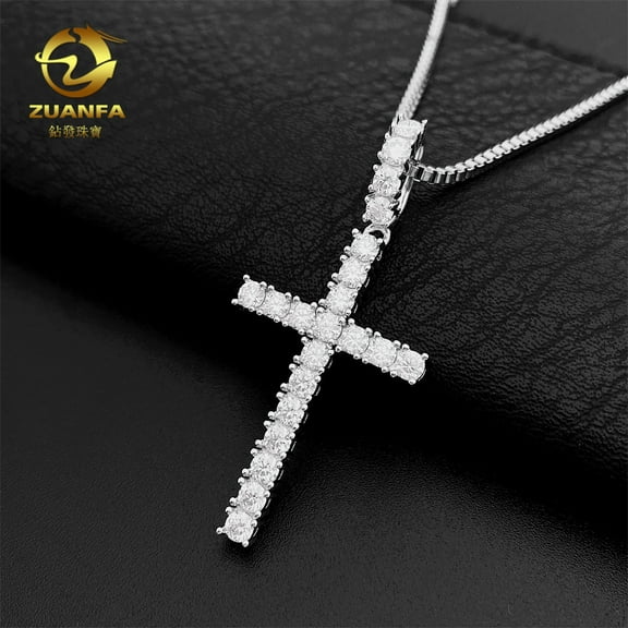 Cross Pendant, 925 Silver, 3mm D-Color VVS Moissanite Necklace, Outshines Diamond Pendant
