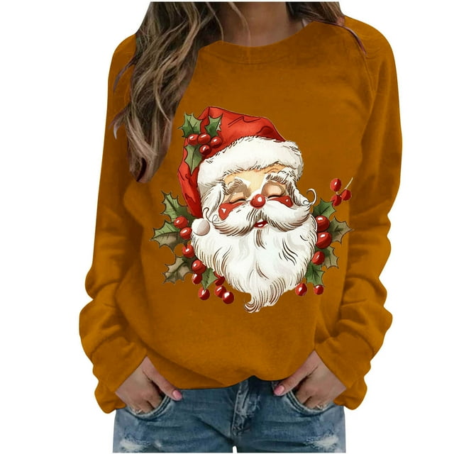 Staron Chandail de Noël pour Femmes, Graphique Amusant du Père Noël, Hauts à Manches Longues, Mode, Chandail à Col Rond, Automne Hiver, Vêtements d'Automne Confortables, Ensembles, Chemisier, Cadeaux pour Femmes
