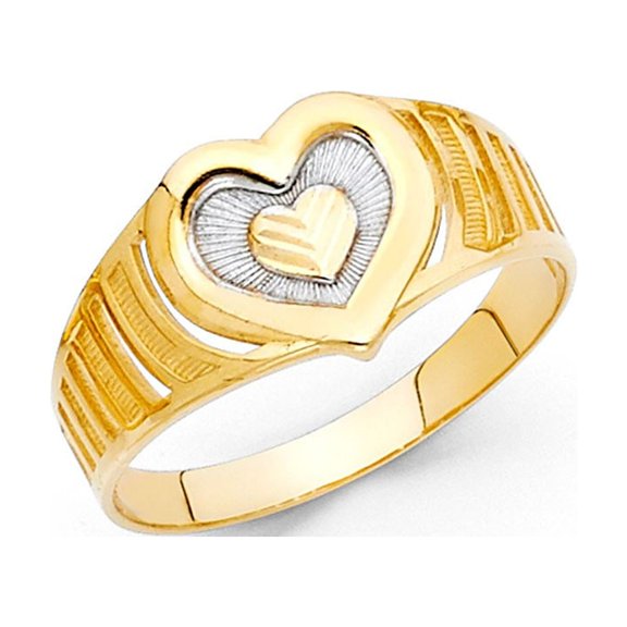 14k Two Tone Italian Solid Gold Triple Heart Ring 9mm