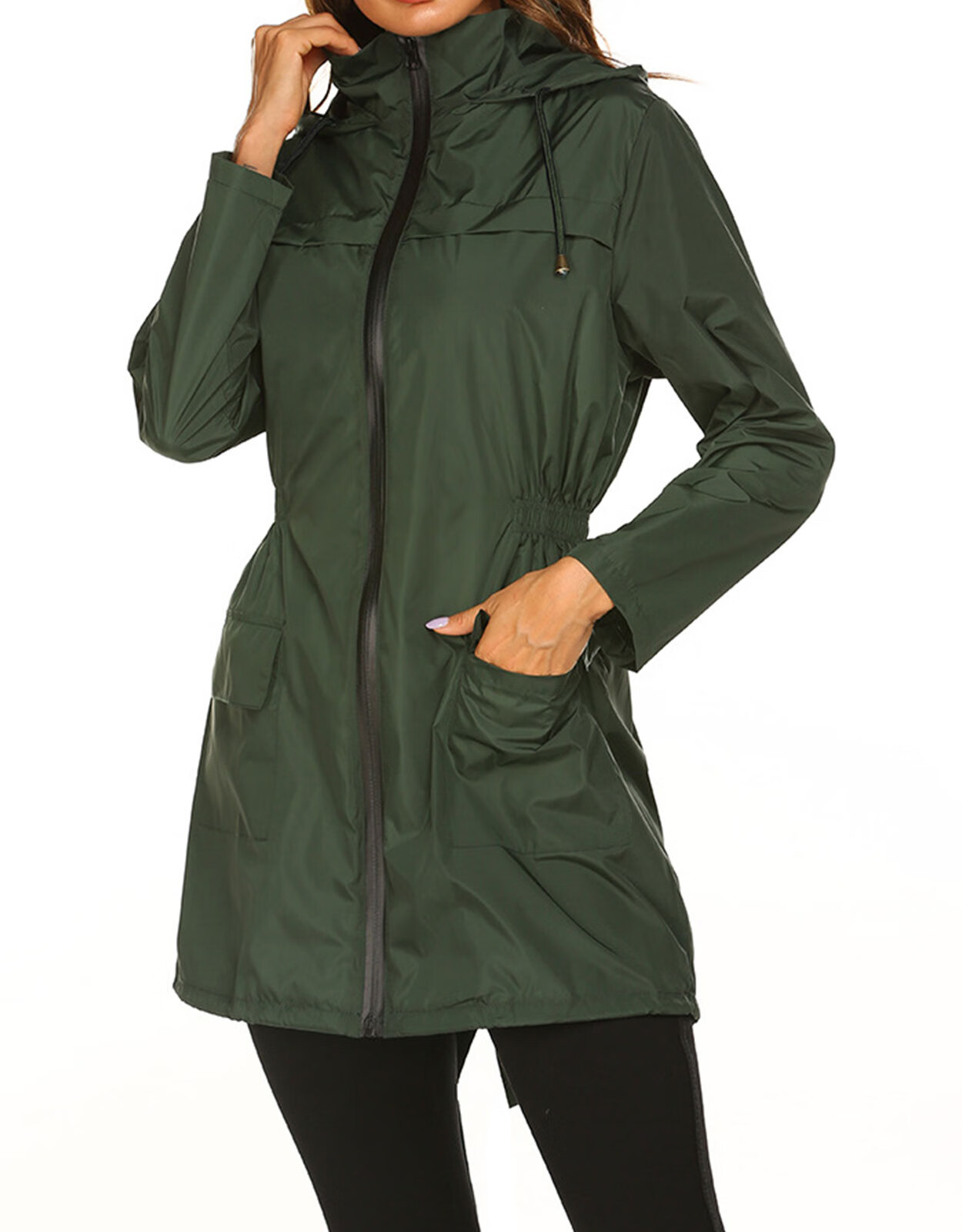 Rain Jackets for Women Waterproof Raincoats Lightweight Drawstrng Hooded Rain Jackets Windbreaker Outdoor Active Rainwear Jacket Alsol Lamesa - image 2 of 6