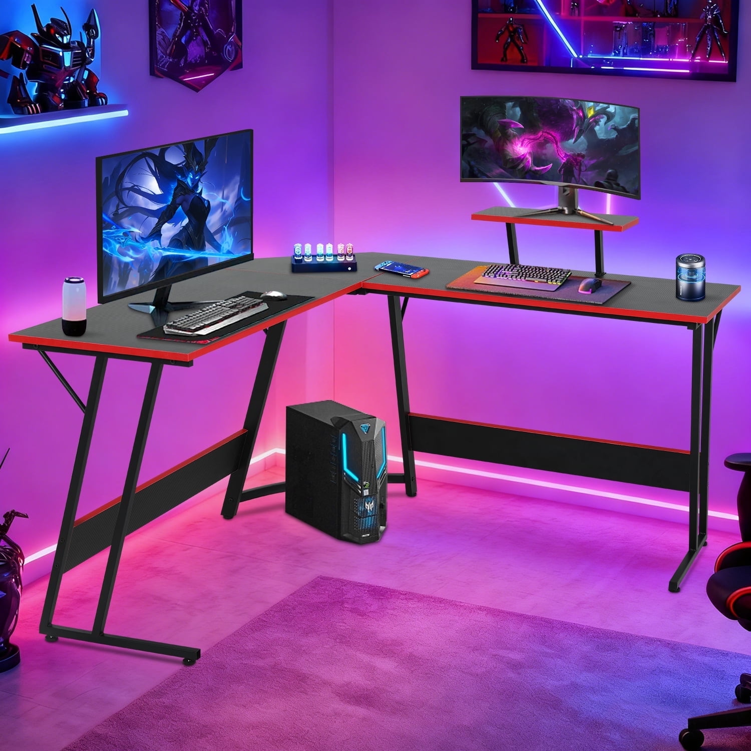 NiamVelo L-Shaped Gaming Desk 50 inches Corner Computer Desk, Home Office Desk with Large Desktop Gaming Table for Adults&Kids,Black