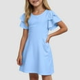 thumbnail image 2 of Zanarzt Girls Summer Dress Cotton Girls Summer Short Sleeve Dress A Line Swing Basic Twirl Party Dresses Sky Blue,5-6 Years, 2 of 8