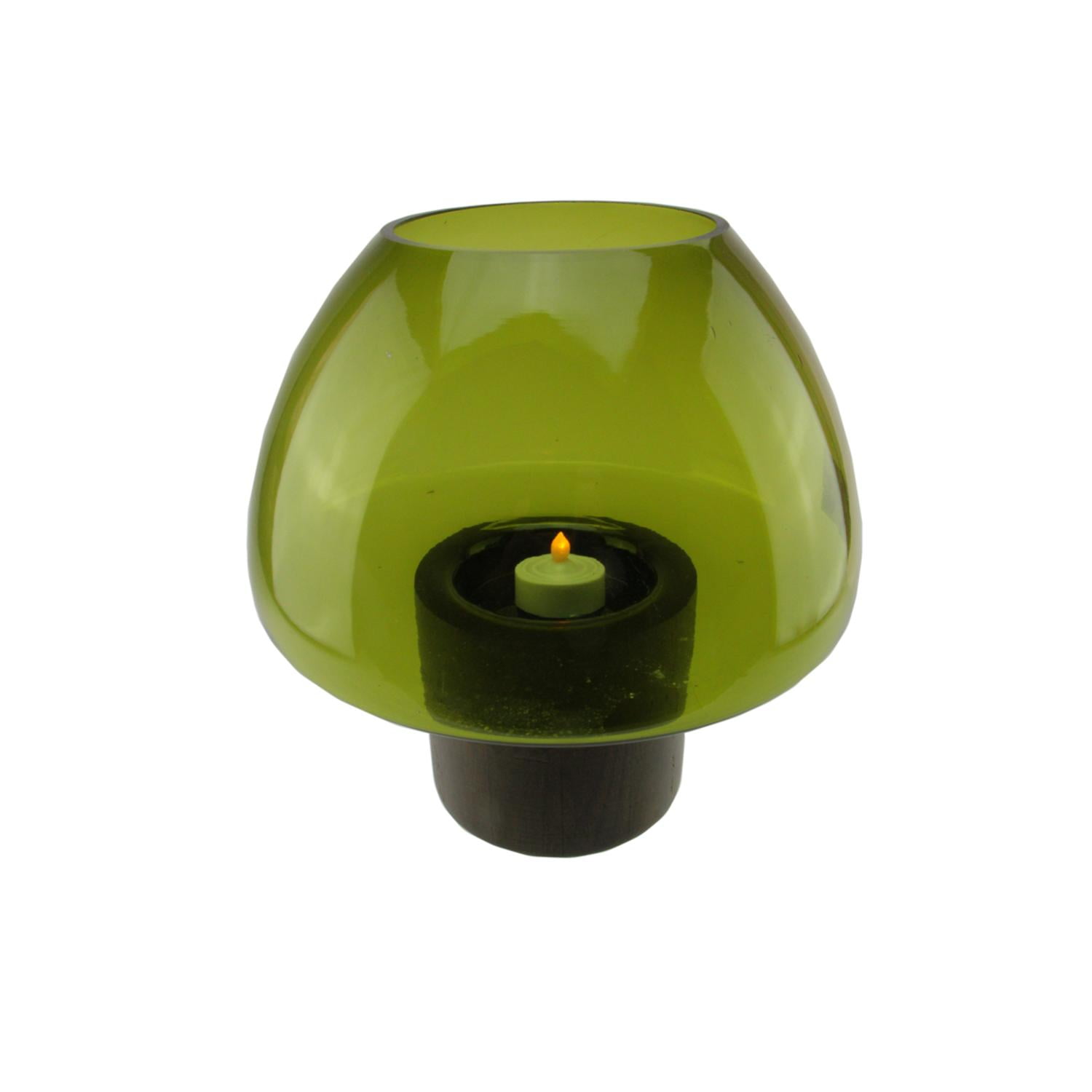9.75" Transparent Olive Green Glass Candle Holder with Wooden Base Walmart Canada