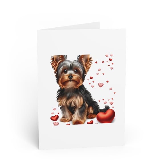 DistinctInk Greeting Card / Note Card - Valentine's Day Yorkshire Terrier - PACK of 10