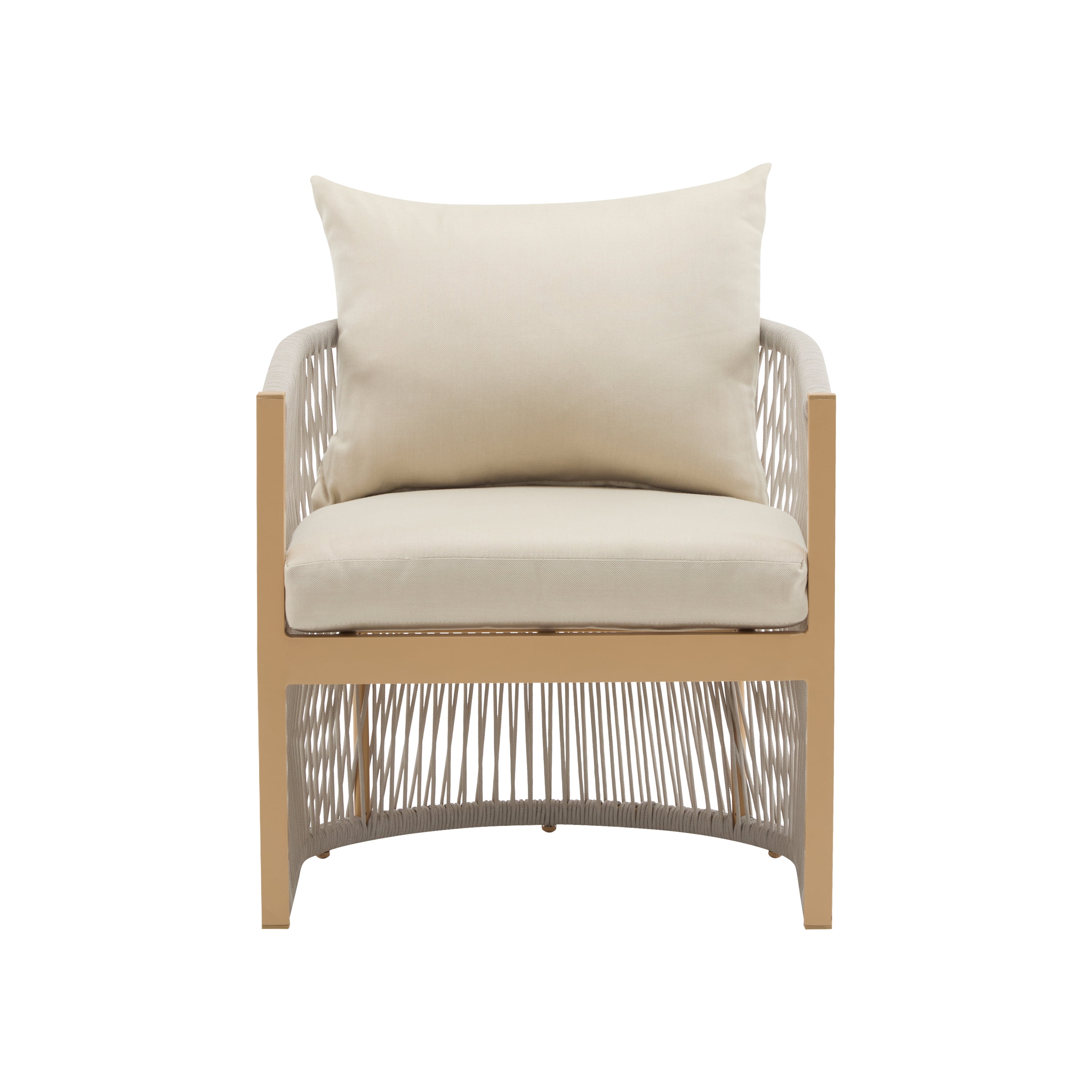 Curved Lounge Chair, Beige Aluminum Chair with Rope-Weave Design and Cushions for Patio Garden, Beige