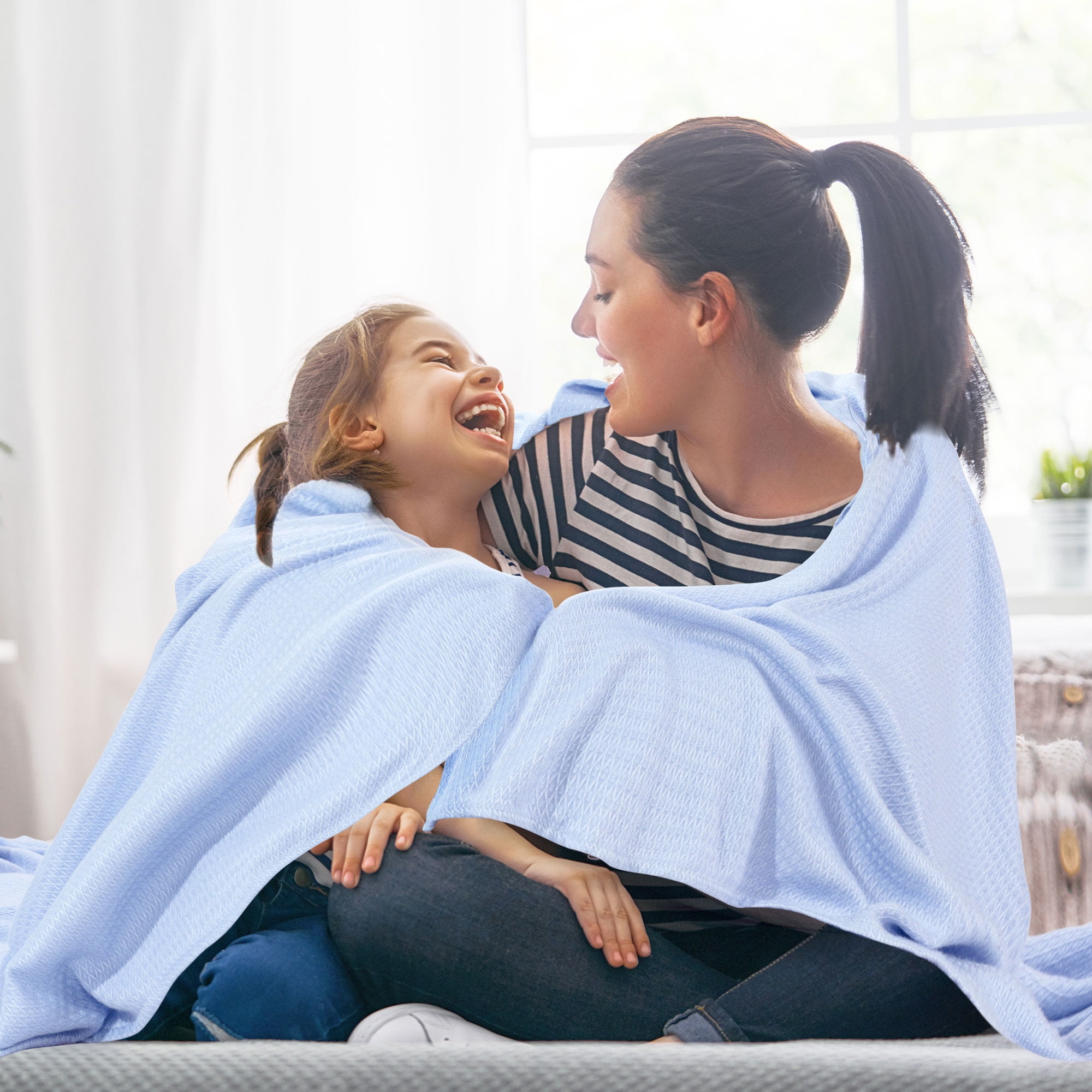 REGALWOVEN Bamboo Viscose Cooling Blanket All Seasons Breathable for Hot Sleepers for Bed, Sofa King Light Blue