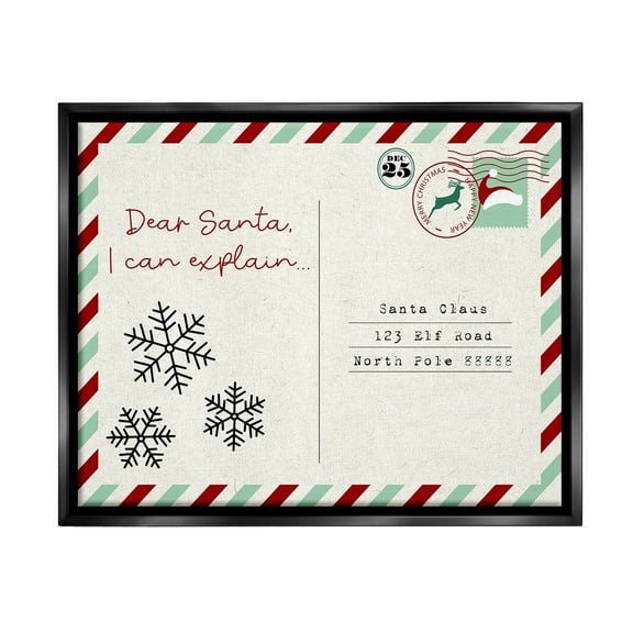 Stupell Industries Dear Santa Postcard Holiday Painting Black Floater Framed Canvas Art Print Wall Art, 21 x 17
