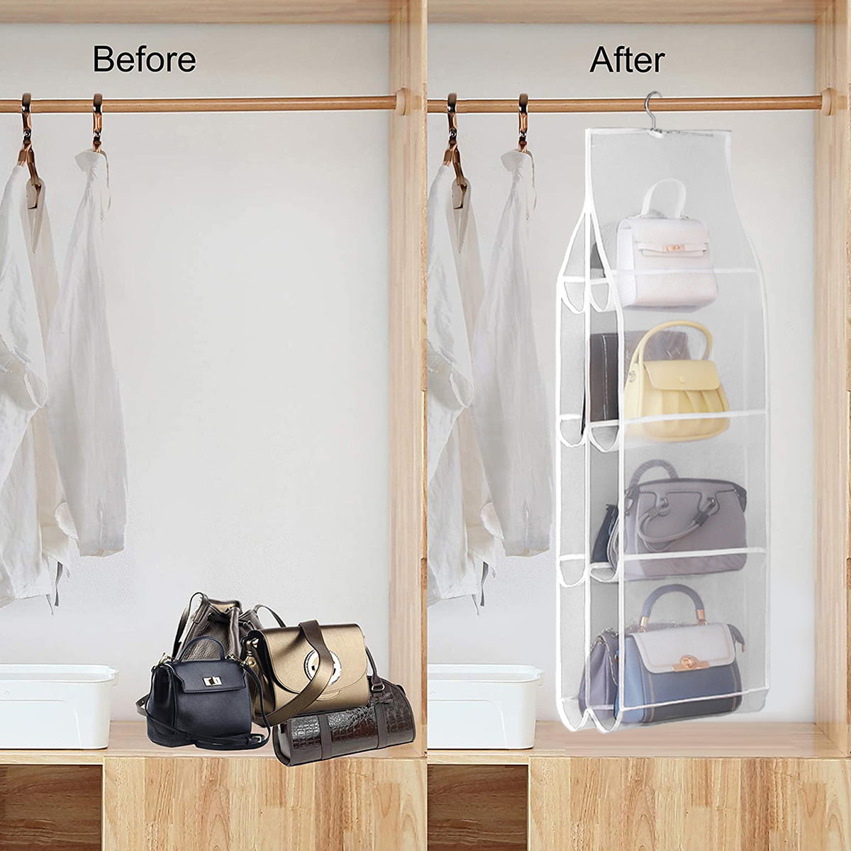 Hanging Purse Organizer Dust-Proof Hanging Handbag Organizer Foldable Clear  Hanging Closet Storage Bag 