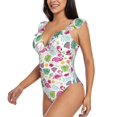 thumbnail image 3 of Yiaed Cute Flamingo Print Women's Ruffled One Piece Swimsuit V Neck Swimwear Slimming Monokini for Woman-Medium, 3 of 8