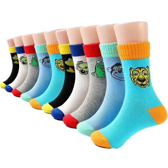 YOMYM 10 Paris Boys Socks Cotton Calf Fun Crew Socks for Kids Teens 8-12 Years Old