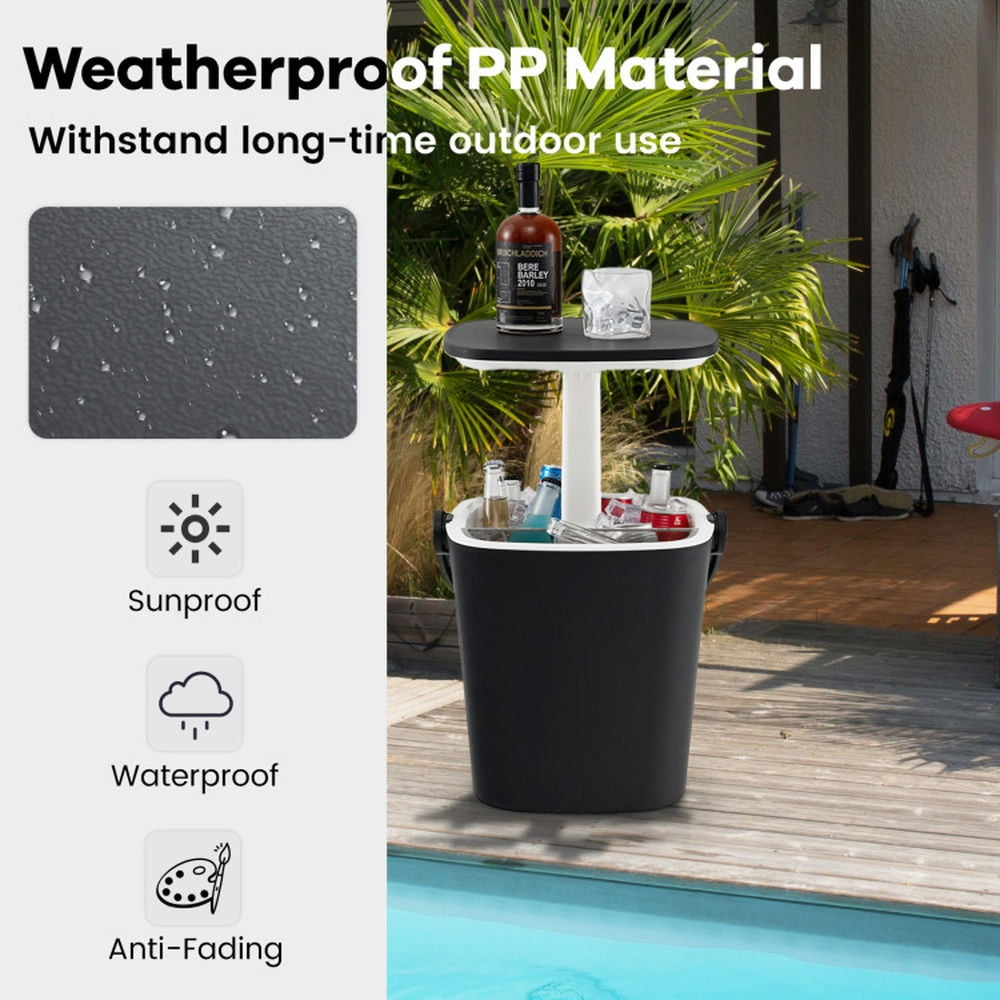 YYAo 3-in-1 Portable Cooler Bar Table with Bottle Opener and Lift Top Lid for Camping Poolside-Black