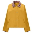 thumbnail image 4 of Women's Contrast Cuff Jacket, Plaid Collar Long Sleeve Top, Relaxed Fit Casual Outerwear, Lightweight Zip Up Coat, No Hood Everyday Wear, Barn Style Shirt Jacket Yellow M, 4 of 5