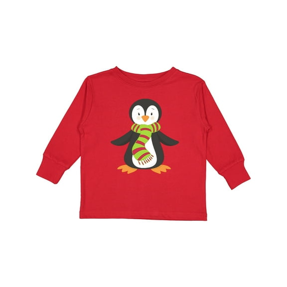 Inktastic Cute Penguin, Little Penguin, Penguin with Scarf Boys or Girls Long Sleeve Toddler T-Shirt