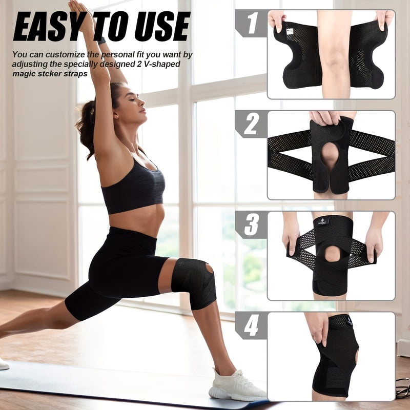 1pc Adjustable Compression Knee Brace with V-Shaped Cross Strap 4 Spring Side Stabilizers Breathable Knee Support for Stability