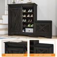 thumbnail image 3 of Uforic Shoe Cabinet with Sliding Door & Shoe Bench,Farmhouse Narrow Slim 5-Tier Adjustable Shoe Storage Organizer for 20 Pairs for Entryway, Foyer, Dark Rustic Oak, 3 of 6