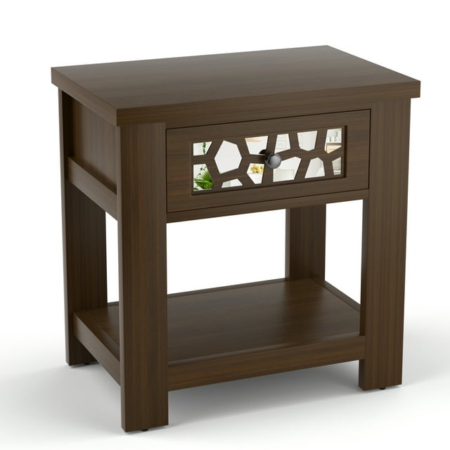 Gymax Side End Table Nightstand w/ Drawer Wood for Living Room Bedroom Rustic Brown