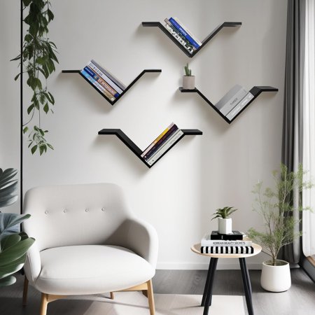 Black Book Shelves for Wall Modern Hanging Bookshelf Set of 2 | Modern Floating Wall Shelves for Books Wall Mounted Organizer Shelf for Bedroom Living Room and Office Home Wall Decor