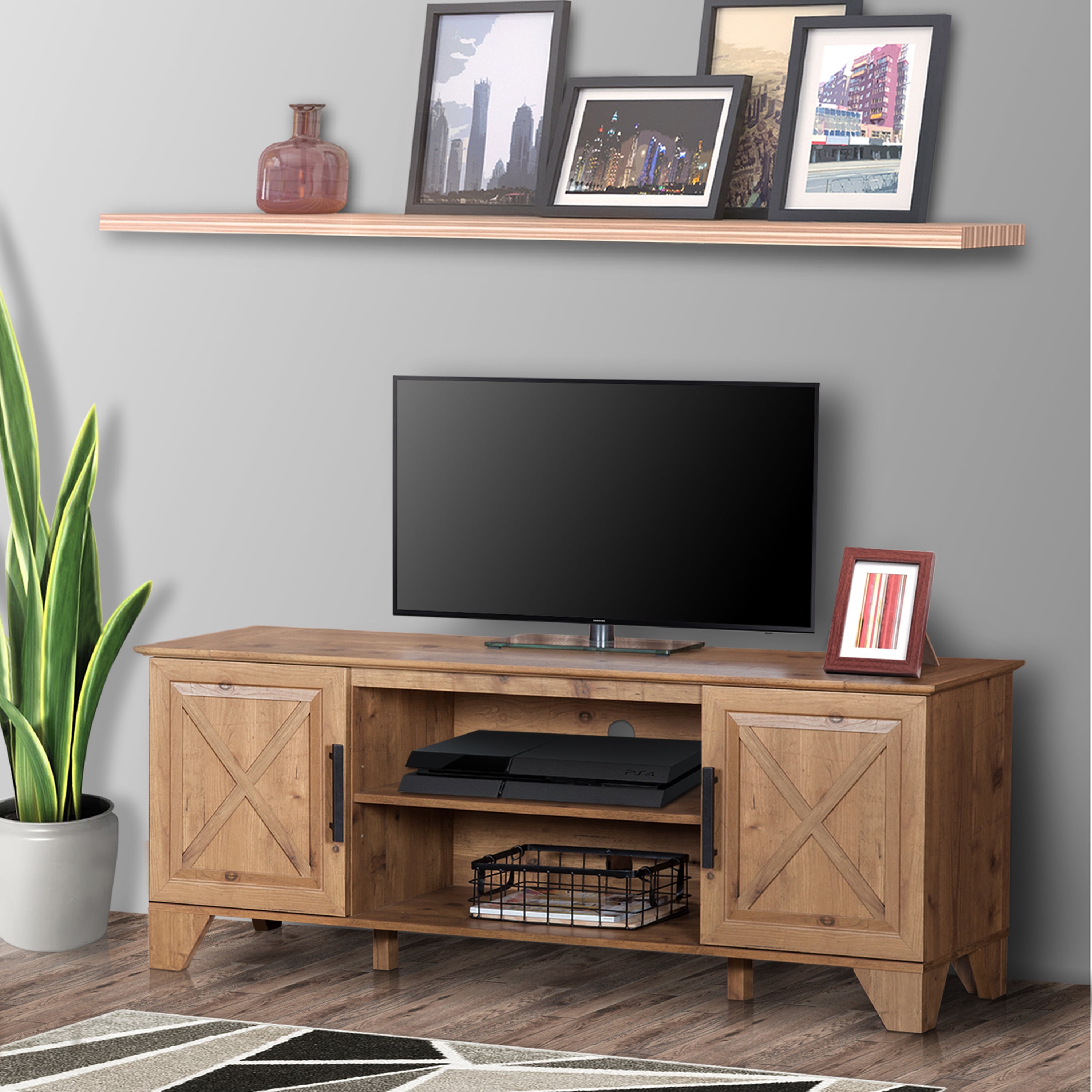 Austin 60 " Wide Farmhouse TV Stand, Rustic Brown