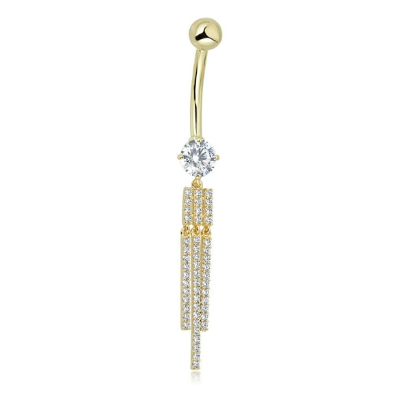 AVORA 10K Yellow Gold Simulated Diamond CZ Tassel Dangle Belly Button Ring Body Jewelry (14 Gauge)