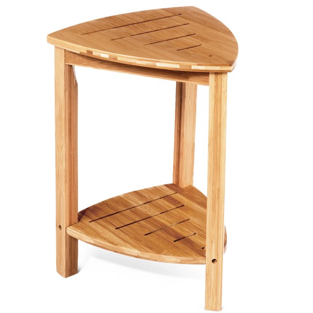 Costway Bamboo Bathroom Corner Shelf Storage Organizer Rack Freestanding Shower Caddy