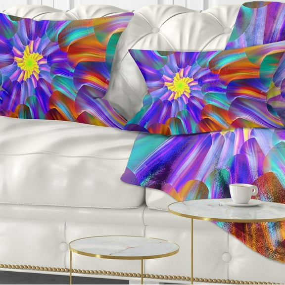 Designart Spectacular Stain Glass with Spirals - Floral Throw Pillow - 12x20
