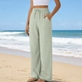 thumbnail image 5 of Yifymode Pants Wide Leg Casual Palazzo Trousers Summer Beach Lounge Bottoms with Pockets,Light Green L, 5 of 5