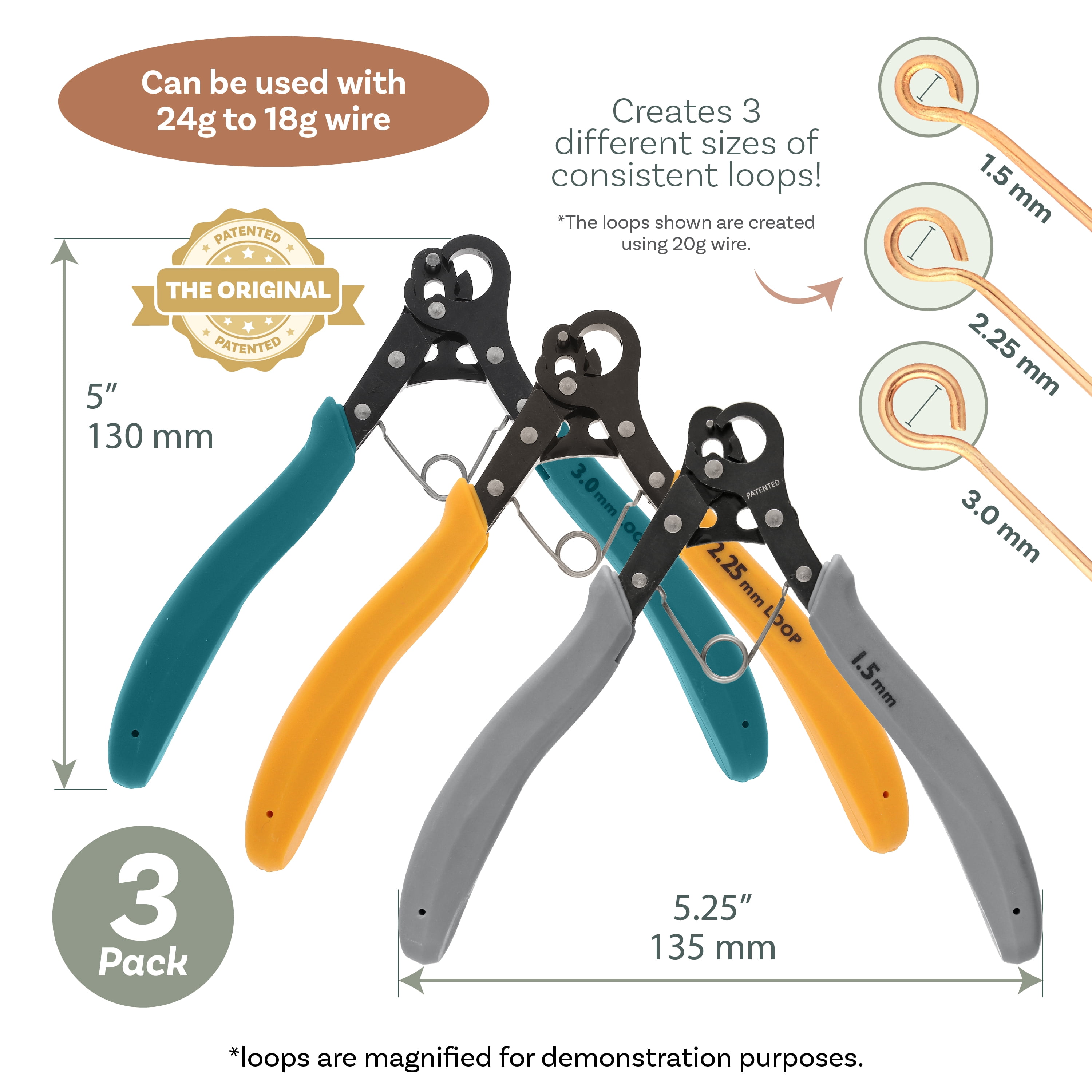 The Beadsmith Original One Step Loopers – 3-Piece Combo Pack, includes 1.5 mm, 2.25 mm & 3 mm Looper Pliers, Use With 24-18g Craft Wire (Patented)