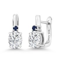 Gem Stone King 925 Sterling Silver White Moissanite and Blue Sapphire Earrings for Women (4.32 Cttw, Gemstone, Oval 9X7MM)