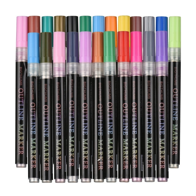 Amdohai BIGTHUMB 8/12/24 Colors Outline Markers Double Line Marker Paint Pens Set for DIY Art Crafts