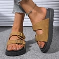 thumbnail image 5 of Womens Flat Sandals Cork Footbed Slides 2 Straps Adjustable Buckle Slip On Summer with Comfort Shoes, 5 of 7