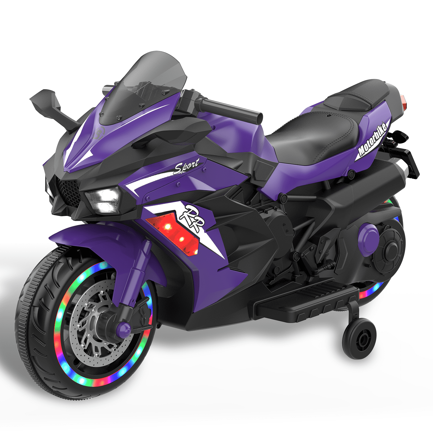 HNH 12V Kids Ride on Motorcycle, Electric Kids Motorcycle with Training Wheels, Battery Powered Motorcycle for 3-6 Years, Violet