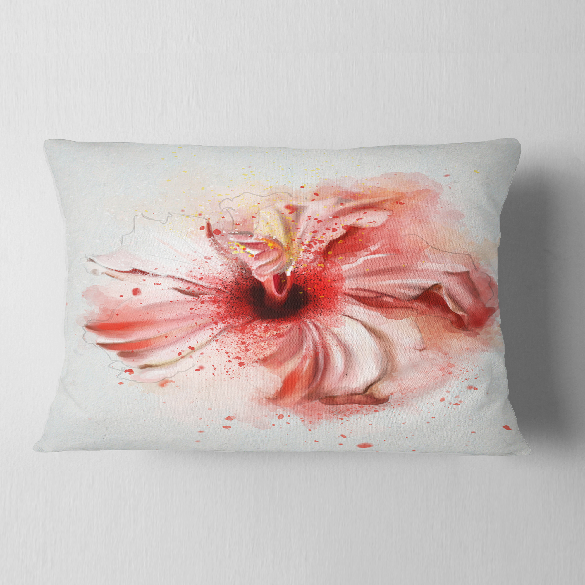 Designart Lovely Pink Watercolor Flower - Flowers Throw Pillowwork - 12x20