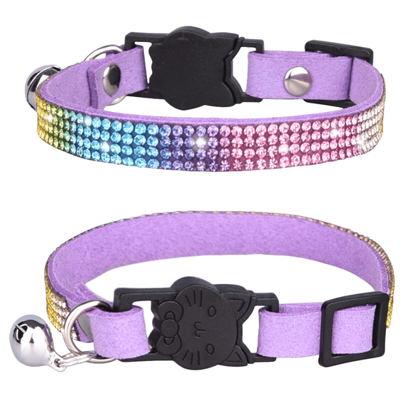 GASTROPOD Pet Collar,Shiny Rhinestone Cat Collar,Breathable Collar for Small Dog and Cat,Quick-Release Buckle Collar with Alloy Bell