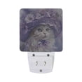 thumbnail image 2 of Elegant Cat with Lilac Flowers Hat Night Light 2 Pack LED Nightlight Plug into Wall Dusk to Dawn Sensor Soft White, 2 of 7