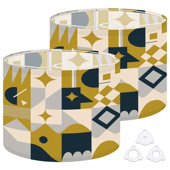 Lamp Shades Set of 2 Easy Assembly Mid century geometric abstract simple shapes beautiful color palette Drum Lampshades for Table Lamps Floor Lamps Pendant Light 13"x13"x10" Replacement Lamp Shade