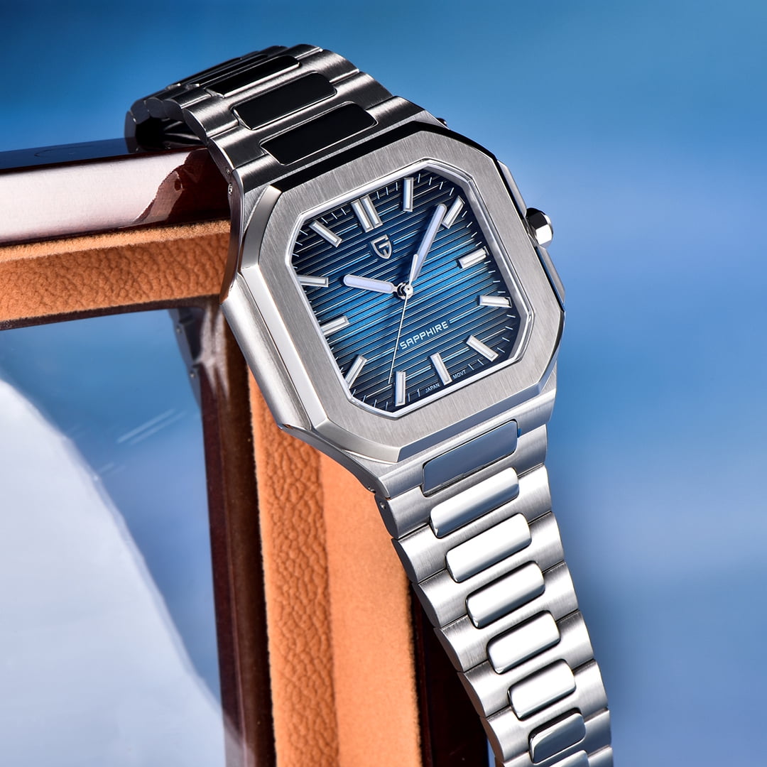 PAGANI DESIGN Men's Quartz Watch 37MM Stainless Steel Sports Waterproof Business Wrist Watch for Men, Synthetic Sapphire, Japan TMI VH31 Movt, PD-YS019