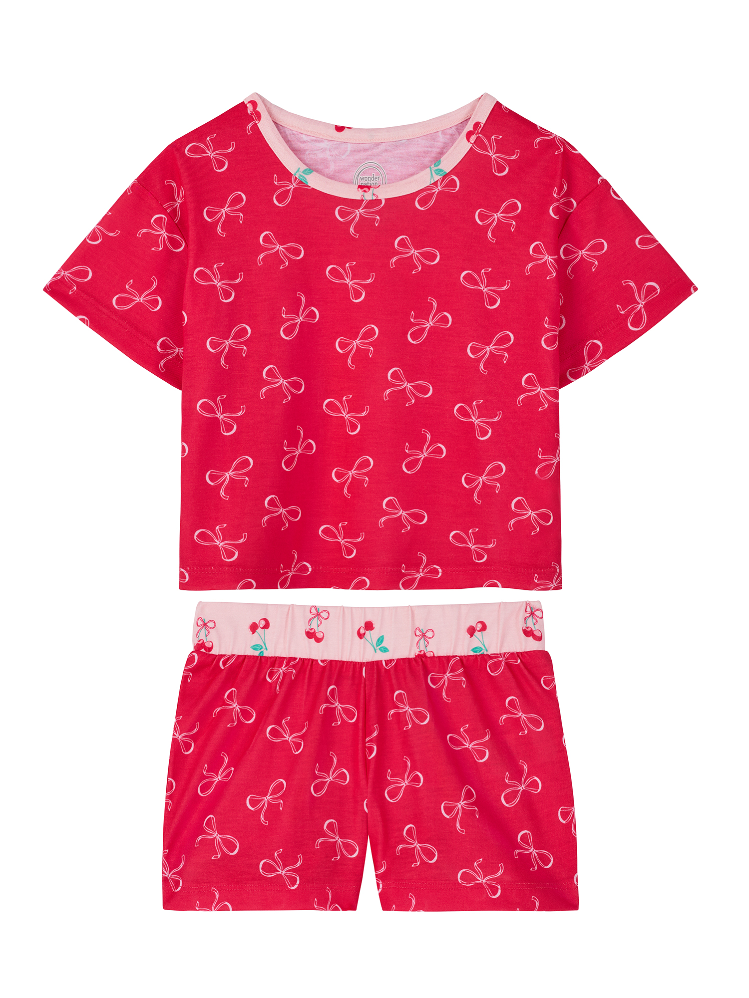 Wonder Nation Girls Tank, Short Sleeve Top, Sleep Shorts and Sleep Pant Pajama Set, 4-Piece, Sizes 4-18
