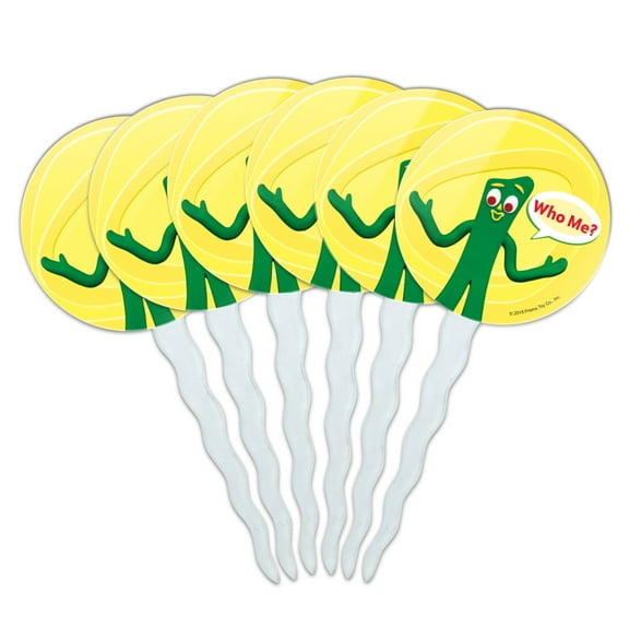 Who Me? - Gumby Clay Art Cupcake Picks Toppers Decoration Set of 6