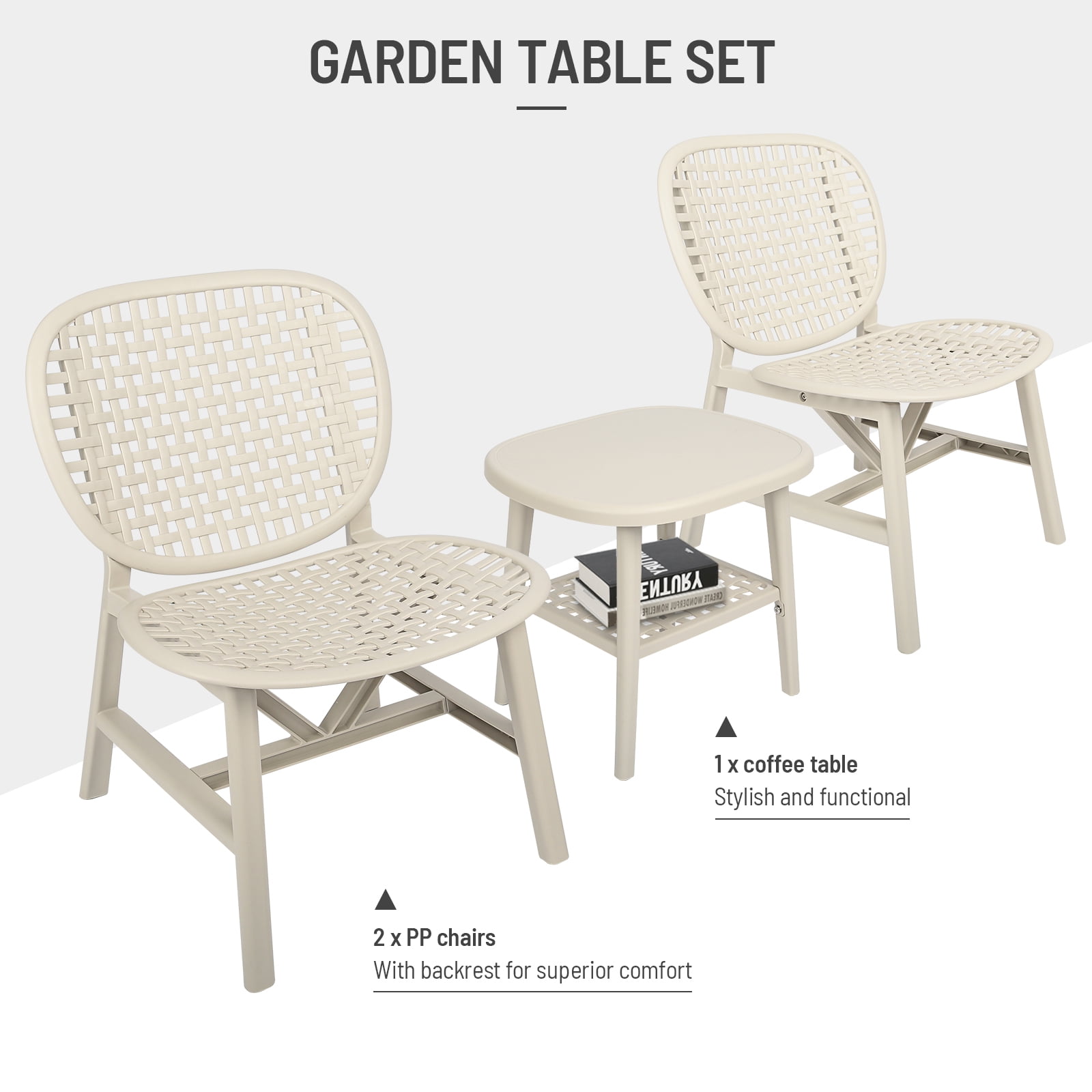 Aimee Lii 3 Pieces Hollow Design Retro Patio Table Chair Set, Outdoor All Weather Conversation Bistro Set with Open Shelf, Lounge Chairs, Widened Seat for Balcony Garden Yard, White Aimee Lii 3 Pieces Hollow Design Retro Patio Table Chair Set, Outdoor All Weather Conversation Bistro Set with Open Shelf, Lounge Chairs, Widened Seat for Balcony Garden Yard, White