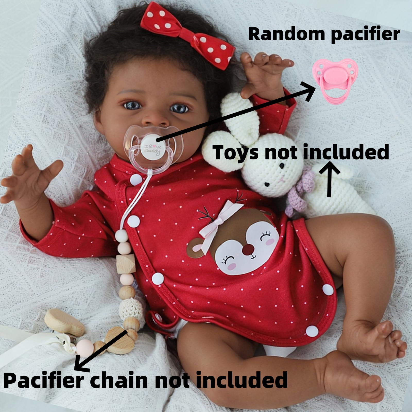 20 Inch Reborn Baby Doll Black Doll, Lifelike Baby Doll with Soft Cloth Body, Hand Rooted Curly Hair, Realistic African American Doll Toy for Kids Age 3+