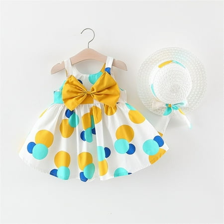 

THE WILD Girls Dresses Leisure Ruched Bowknot Printed Square Neck Sleeveless Midi Girls Dresses Blue
